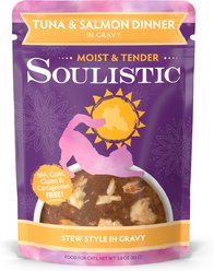 Soulistic Moist & Tender Tuna & Salmon Dinner in Gravy Wet Cat Food, 3-oz pouch, case of 8