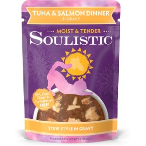 Soulistic Moist & Tender Tuna & Salmon Dinner in Gravy Wet Cat Food, 3-oz pouch, case of 8