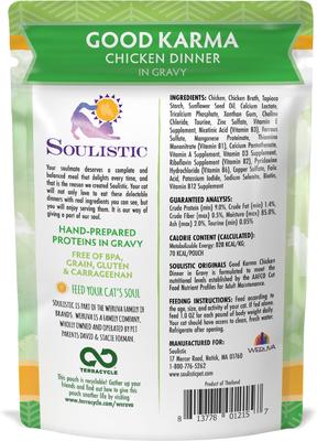 Show full view: Soulistic Originals Good Karma Chicken Dinner in Gravy Wet Cat Food, 3-oz pouch, case of 8 slide 4 of 12