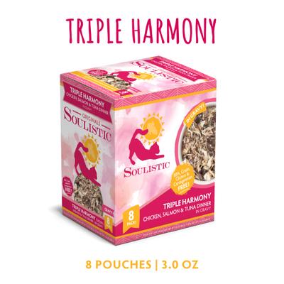 Show full view: Soulistic Originals Triple Harmony Chicken, Salmon, & Tuna Dinner in Gravy Wet Cat Food, 3-oz pouch, case of 8 slide 3 of 12