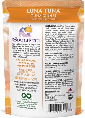 Show full view: Soulistic Originals Luna Tuna Tuna Dinner in Pumpkin Soup Wet Cat Food, 3-oz pouch, case of 8 slide 4 of 12