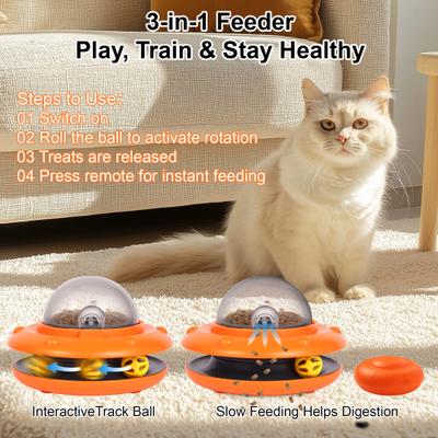 Show full view: Shele UFO Electronic Remote Control Treat Dispensing Cat Toy, Orange, 7.9 x 7.9 x 5.1-in slide 3 of 10