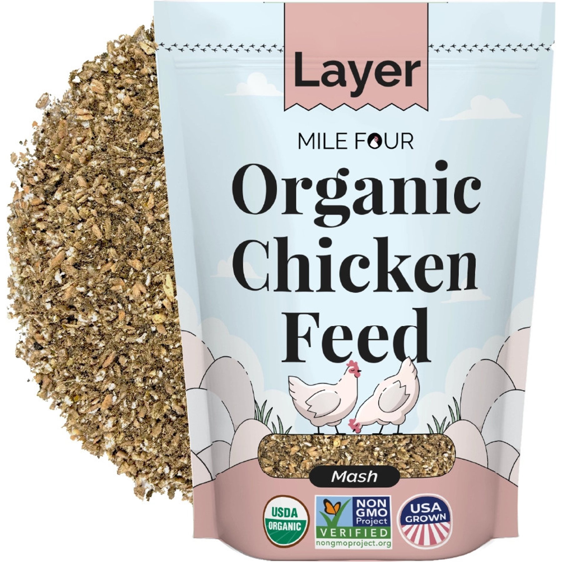 Mile Four Organic 16% Protein Mash Layer Chicken & Duck Feed, 2-lb bag
