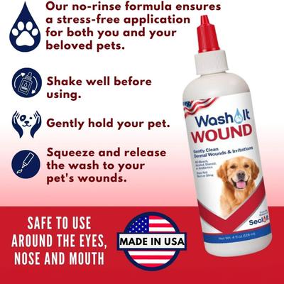 Show full view: Seal It Wash It Wound Wash for Dogs & Cats, 4-fl oz bottle slide 6 of 7