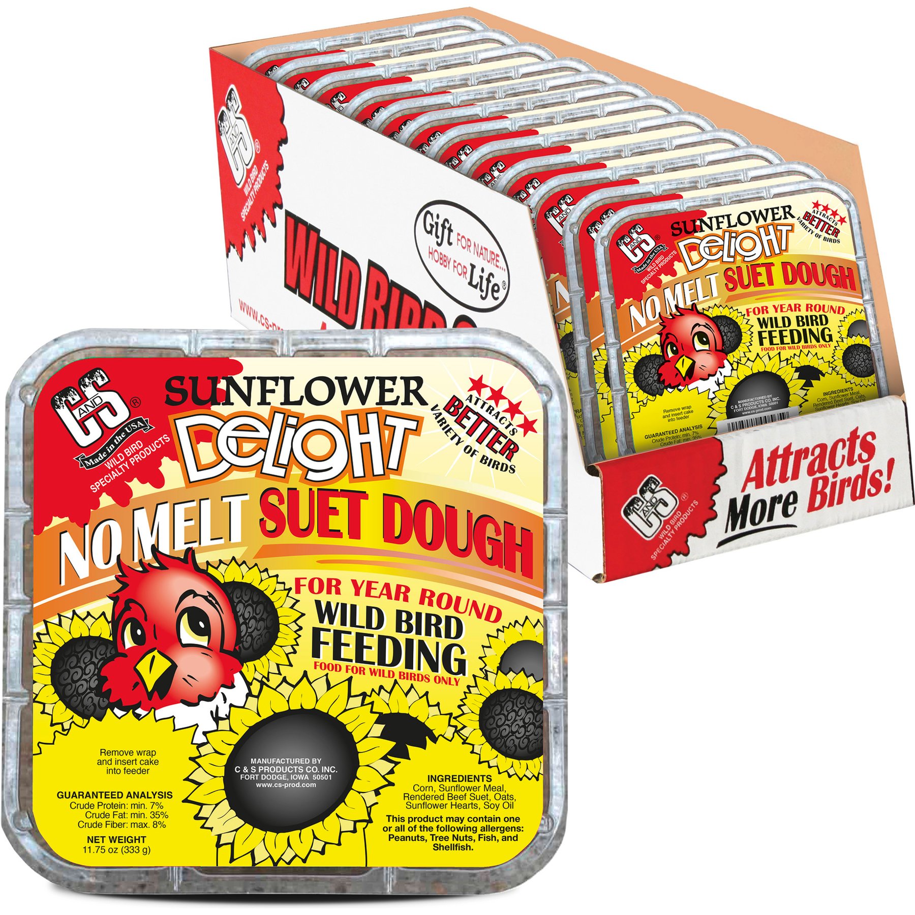 C&S Sunflower Delight No Melt Suet Dough Bird Treats, 11.75-oz box, case of 12