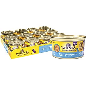 Wellness Complete Health Beef & Salmon Formula Grain-Free Canned Cat Food, 3-oz, case of 24