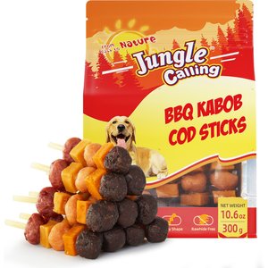 Jungle Calling Cod, Chicken, Duck, Beef, Sweet Potato & Pumpkin Kabob Dog Treats, 10.6-oz bag