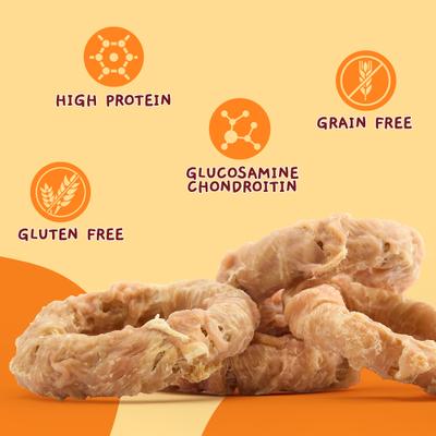 Show full view: Jungle Calling Chicken Wrapped Beef Tendon Ring Dog Chew, 10,6-oz bag slide 3 of 12