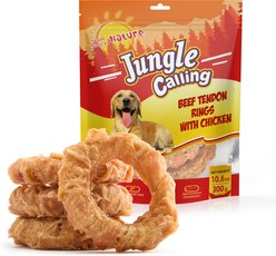 Jungle Calling Chicken Wrapped Beef Tendon Ring Dog Chew, 10,6-oz bag
