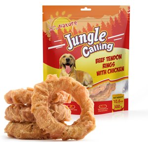 Jungle Calling Chicken Wrapped Beef Tendon Ring Dog Chew, 10,6-oz bag