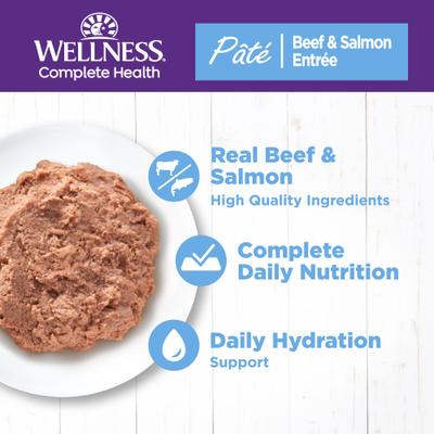 Show full view: Wellness Complete Health Beef & Salmon Formula Grain-Free Canned Cat Food, 3-oz, case of 24 slide 3 of 12