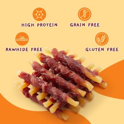 Show full view: Jungle Calling Rawhide-Free Duck Wrapped Cod Sticks Dog Treats, 10.6-oz bag slide 5 of 12