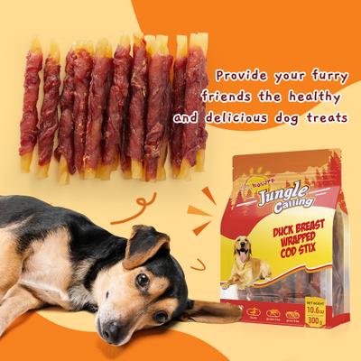 Show full view: Jungle Calling Rawhide-Free Duck Wrapped Cod Sticks Dog Treats, 10.6-oz bag slide 6 of 12