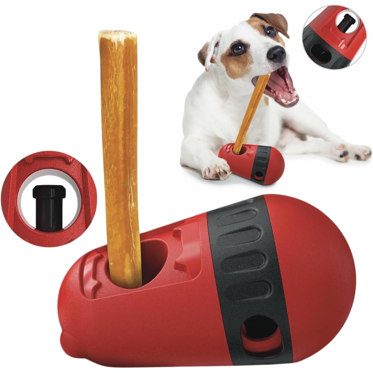 Sprankles Safe Bully Stick Holder & Dog Chew Treat Dispenser, Red