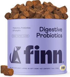 Finn Digestive Prebiotic & Probiotic Peanut Butter Flavor Chew Supplement for Dogs, 90 count