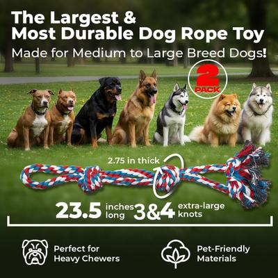 Show full view: Pacific Pups Rescue 3 Knots Tough Dog Rope Tug Toy, Large, 2 count, Red slide 2 of 9