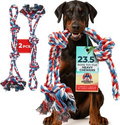 Pacific Pups Rescue 3 Knots Tough Dog Rope Tug Toy, Large, 2 count, Red