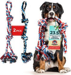 Pacific Pups Rescue 3 Knots Tough Dog Rope Tug Toy, Large, 2 count, Blue & Red