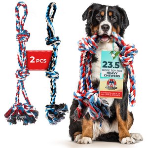 Pacific Pups Rescue 3 Knots Tough Dog Rope Tug Toy, Large, 2 count, Blue & Red