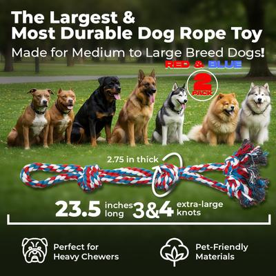 Show full view: Pacific Pups Rescue 3 Knots Tough Dog Rope Tug Toy, Large, 2 count, Blue & Red slide 3 of 10