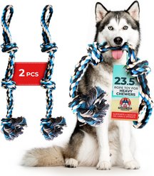 Pacific Pups Rescue 3 Knots Tough Dog Rope Tug Toy, Large, 2 count, Blue