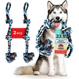 Pacific Pups Rescue 3 Knots Tough Dog Rope Tug Toy, Large, 2 count, Blue