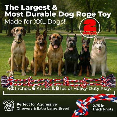 Show full view: Pacific Pups Rescue Knotted Tough Rope Tug Dog Toy, XX-Large, 2 count, Red slide 2 of 9