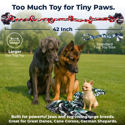 Show full view: Pacific Pups Rescue Knotted Tough Rope Tug Dog Toy, XX-Large, 2 count, Green & Red slide 6 of 9