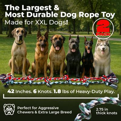 Show full view: Pacific Pups Rescue Knotted Tough Rope Tug Dog Toy, XX-Large, 2 count, Green & Red slide 2 of 9
