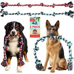Pacific Pups Rescue Knotted Tough Rope Tug Dog Toy, XX-Large, 2 count, Green & Red