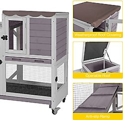 Aivituvin-AIR7013-G Premium 2-Story Wooden Rabbit Hutch with Casters & Pull-Out Tray, Gray, 39.3-L slide 2 of 6