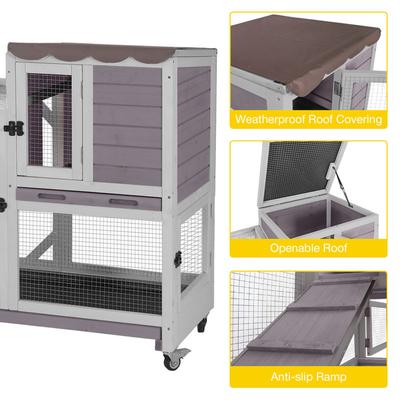 Show full view: Aivituvin-AIR7013-G Premium 2-Story Wooden Rabbit Hutch with Casters & Pull-Out Tray, Gray, 39.3-L slide 4 of 7