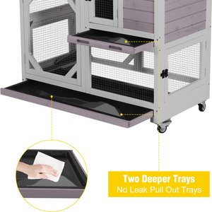 Aivituvin-AIR7013-G Premium 2-Story Wooden Rabbit Hutch with Casters & Pull-Out Tray, Gray, 39.3-L