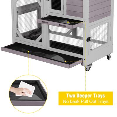 Show full view: Aivituvin-AIR7013-G Premium 2-Story Wooden Rabbit Hutch with Casters & Pull-Out Tray, Gray, 39.3-L slide 5 of 7