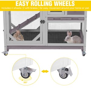 Aivituvin-AIR7013-G Premium 2-Story Wooden Rabbit Hutch with Casters & Pull-Out Tray, Gray, 39.3-L