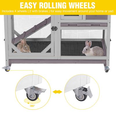 Show full view: Aivituvin-AIR7013-G Premium 2-Story Wooden Rabbit Hutch with Casters & Pull-Out Tray, Gray, 39.3-L slide 3 of 7