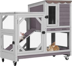 Aivituvin-AIR7013-G Premium 2-Story Wooden Rabbit Hutch with Casters & Pull-Out Tray, Gray, 39.3-L