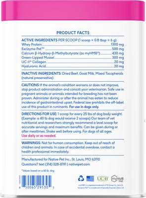Show full view: Native Pet Advanced Care Beef Flavored Powder Hip & Joint Supplement for Dogs, 12.7-oz slide 3 of 11
