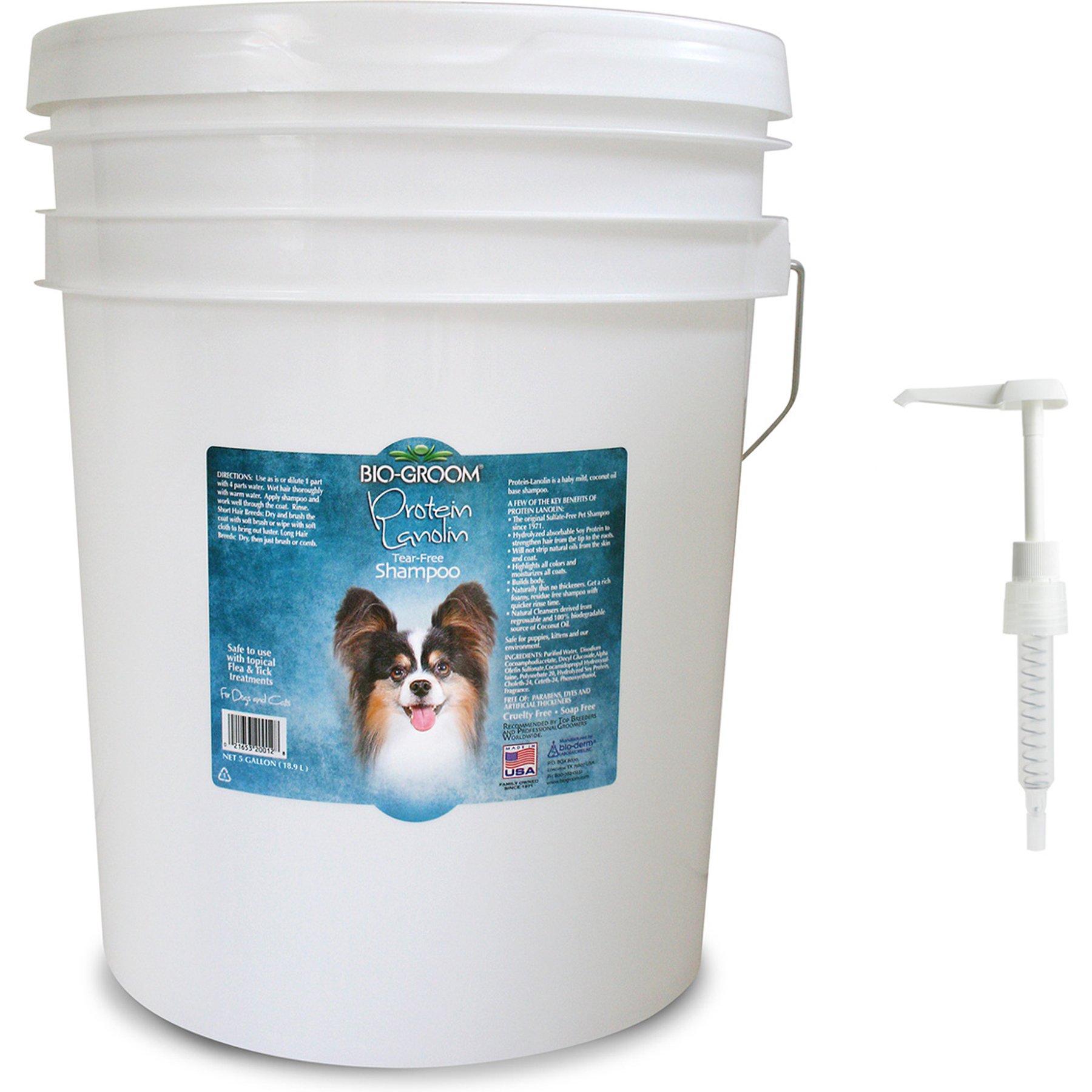 Bio-Groom Silky Dog Tear-Free Protein Lanolin Dog Shampoo, 5-gal pail + Plastic Dispensing 5-gal Shampoo Pump