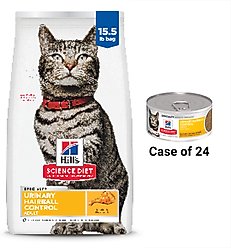 Hill's Science Diet Adult Urinary Hairball Control Dry Food + Savory Chicken Entree Canned Cat Food