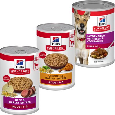 Hill's Science Diet Variety Pack - Hill's Science Diet Chicken & Barley Entree Canned Dog Food, Beef & Barley & Beef & Vegetables Flavors