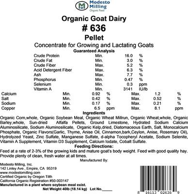 Show full view: Modesto Milling Organic 16% Protein Dairy Goat Pellets Goat Feed, 40-lb bag slide 4 of 5