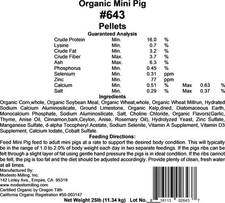 Show full view: Modesto Milling Organic 16% Protein Mini Pig Pellets Pig Feed, 25-lb bag slide 3 of 5