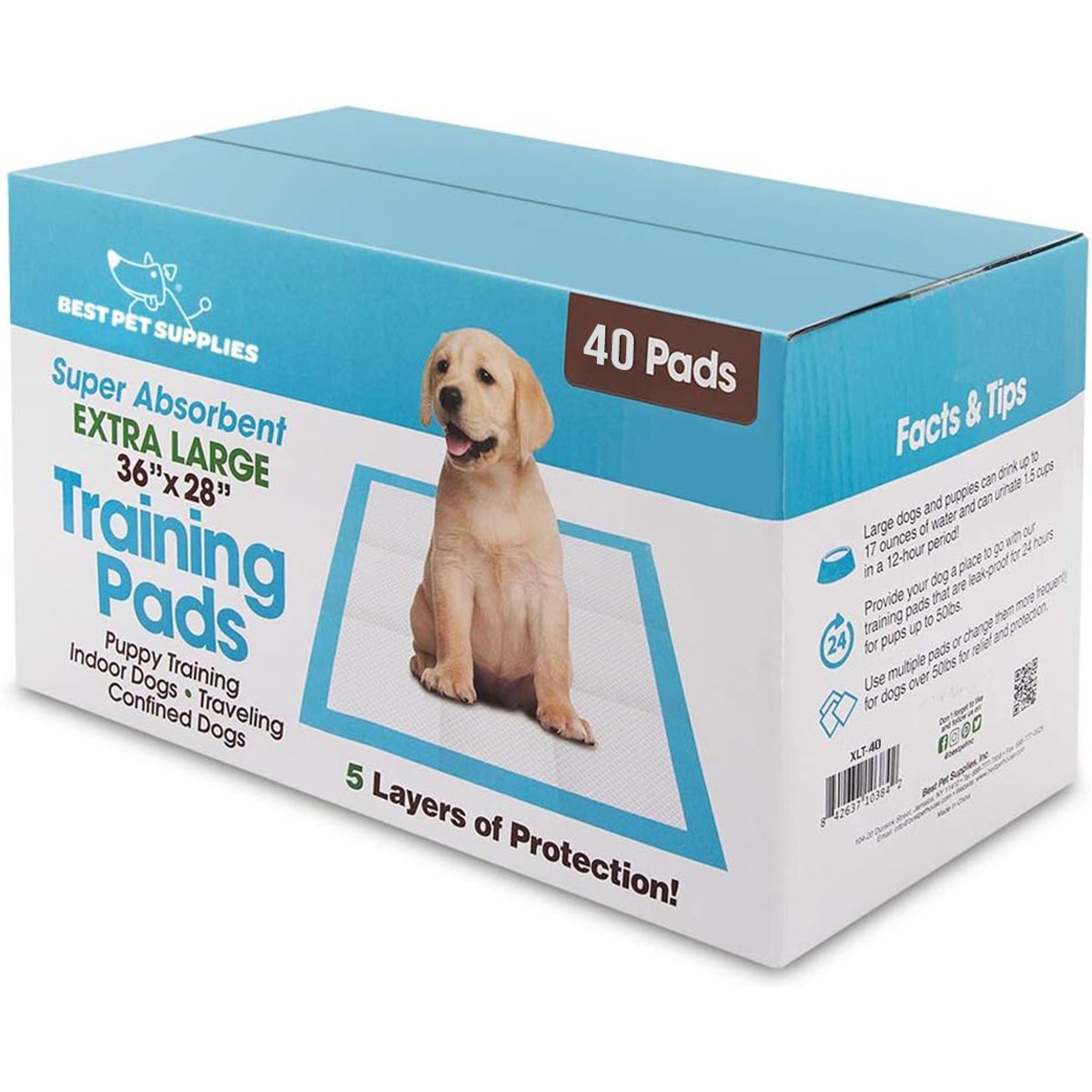 Best Pet Supplies Disposable Puppy Pads Training Dog Potty Pads, Baby Blue, 36 x 27.5-in, 40 count