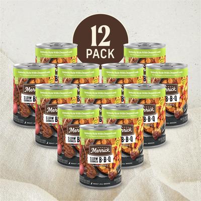 Show full view: Merrick Grain-Free Slow-Cooked BBQ Kentucky Style with Chopped Lamb Wet Dog Food, 12.7-oz can, case of 12 slide 3 of 12