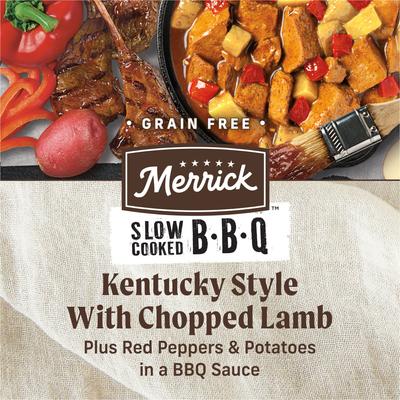 Show full view: Merrick Grain-Free Slow-Cooked BBQ Kentucky Style with Chopped Lamb Wet Dog Food, 12.7-oz can, case of 12 slide 5 of 12