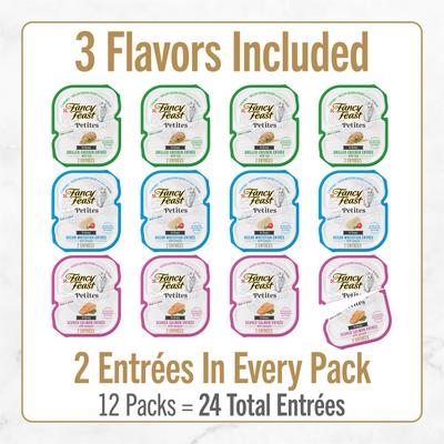 Show full view: Fancy Feast Petites Gourmet Gravy Collection Variety Pack Wet Cat Food, 24 servings, 2.8-oz tray, case of 12 slide 5 of 11