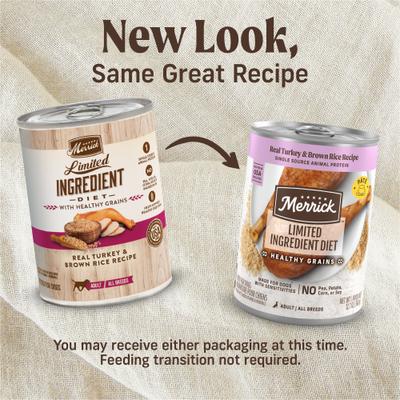 Show full view: Merrick Limited Ingredient Diet Turkey & Brown Rice Recipe Wet Dog Food, 12.7-oz can, case of 12 slide 3 of 12
