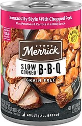 Merrick Grain-Free Wet Dog Food Slow-Cooked BBQ Kansas City Style with Chopped Pork, 12.7-oz can, case of 12