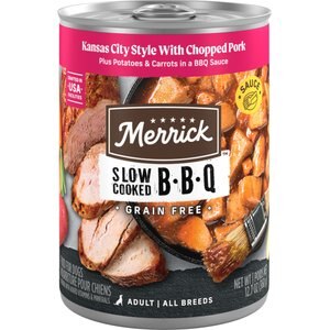 Merrick Grain-Free Wet Dog Food Slow-Cooked BBQ Kansas City Style with Chopped Pork, 12.7-oz can, case of 12
